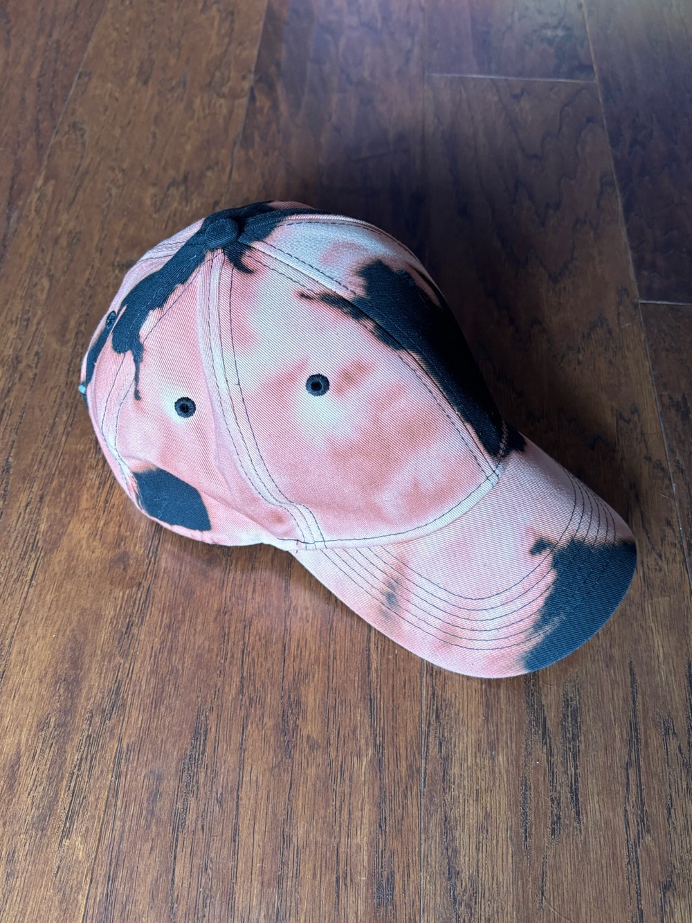 Black Coral Bleach Dye Baseball Cap Adjustable Cotton Tie Dye Hat - Picture 2 of 9